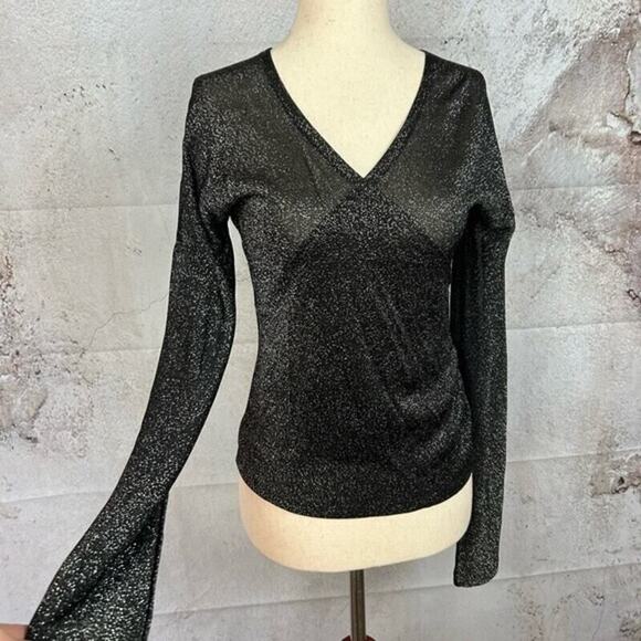THE LIMITED metallic wrap top size S shimmery retro glam Y2K v-neck holiday - Picture 1 of 5